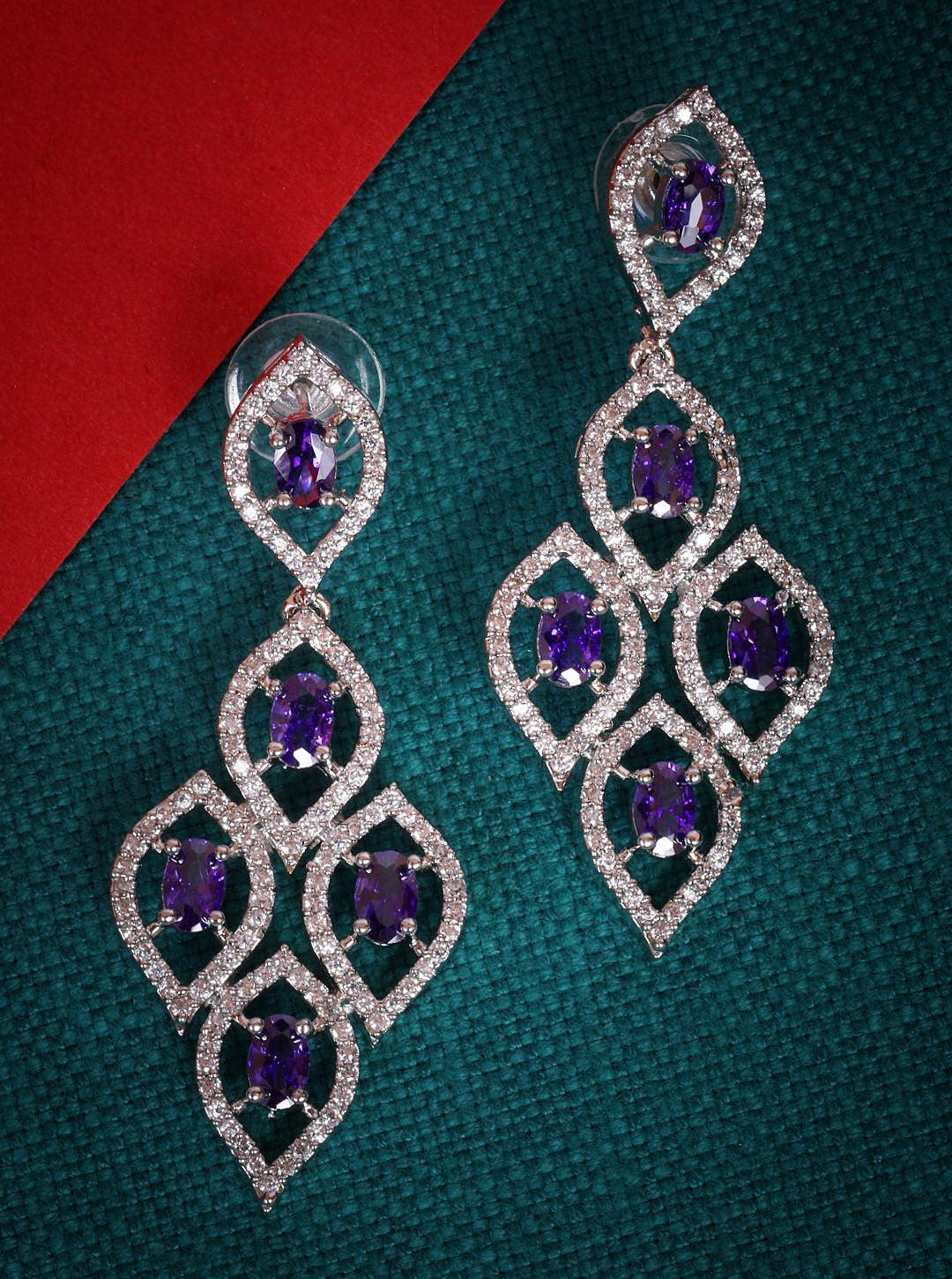 Premium White Gold Plated with sparkling Purple White CZ stones Jhumka / Earrings 8951N