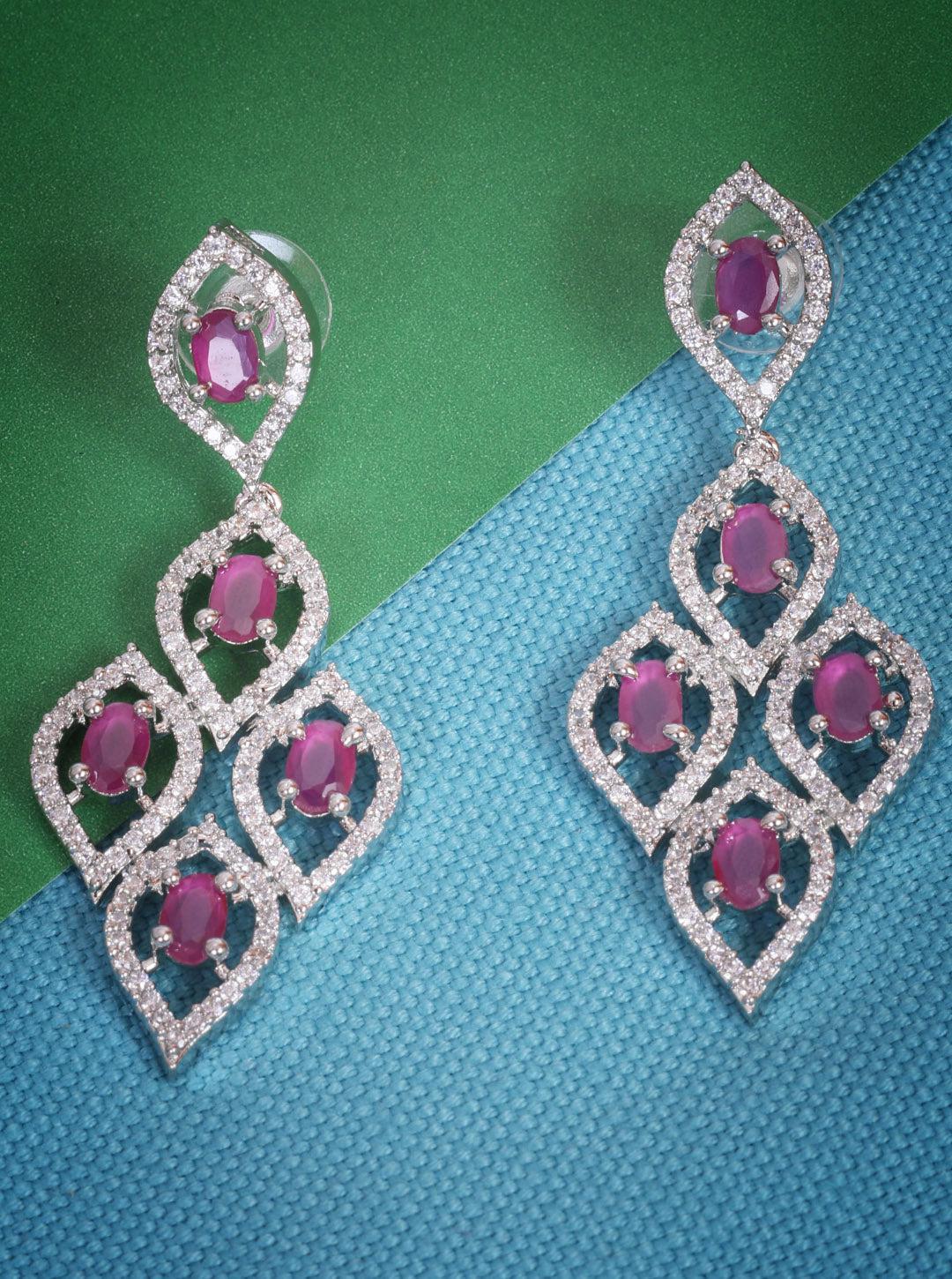 Premium White Gold Plated with sparkling Red White CZ stones Jhumka / Earrings 8926N