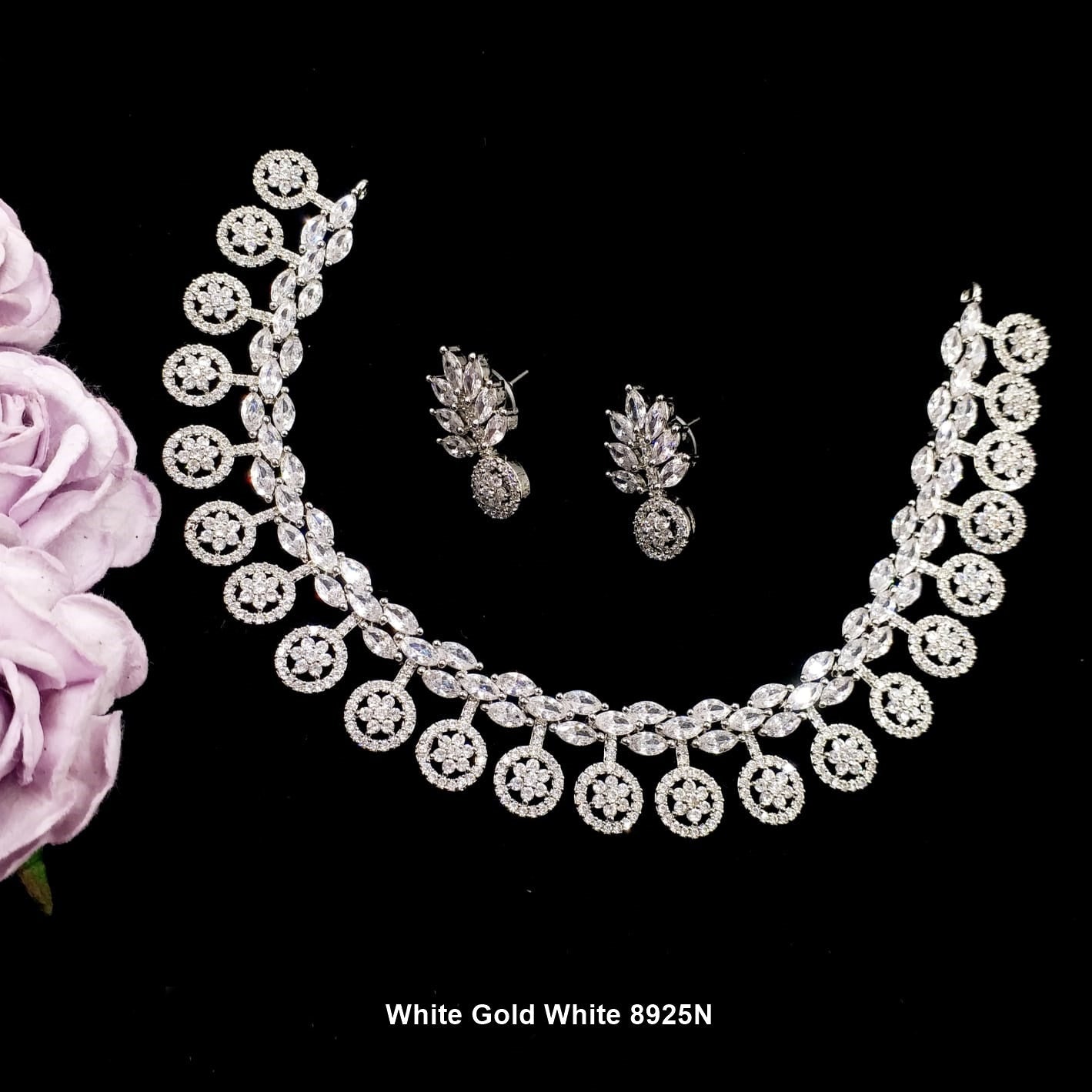 Premium White Gold Plated with sparkling White CZ stones Designer Necklace Set 8925N-Necklace Set-Griiham-Griiham