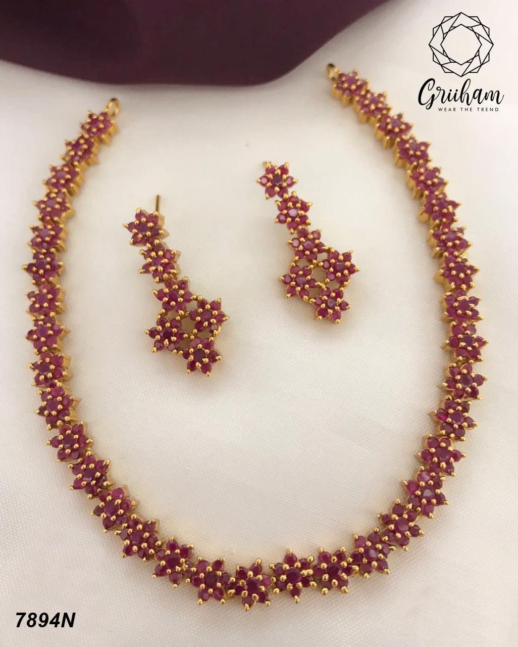 Buy Maroon Stone Necklace Set Online For Ladies – Gehna Shop