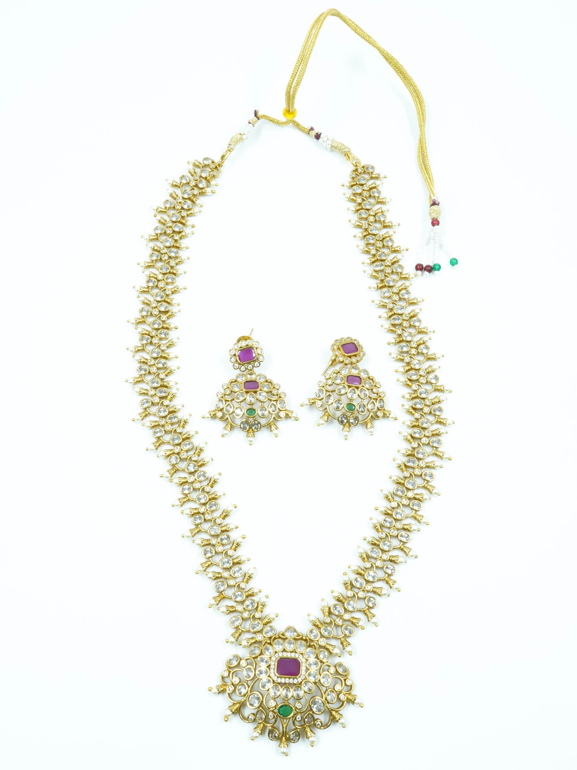 Premium collection Real kempu and emerald necklace set 12753N