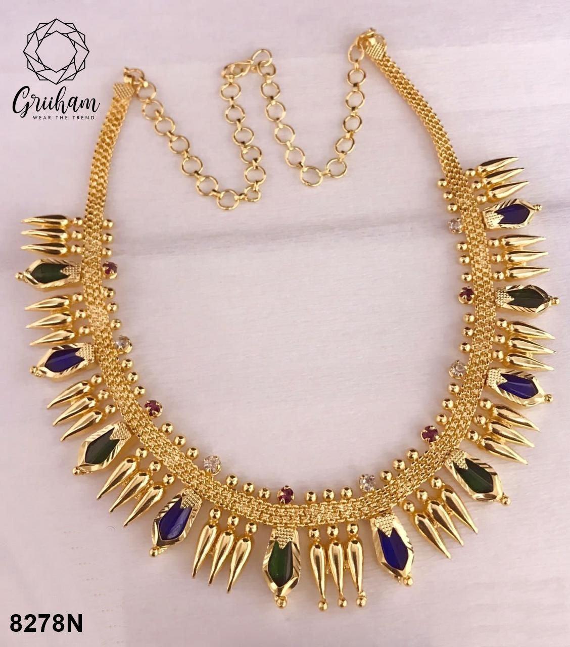 Premium gold plated Kerala jewelry 8278N-Necklace Set-Griiham-Griiham