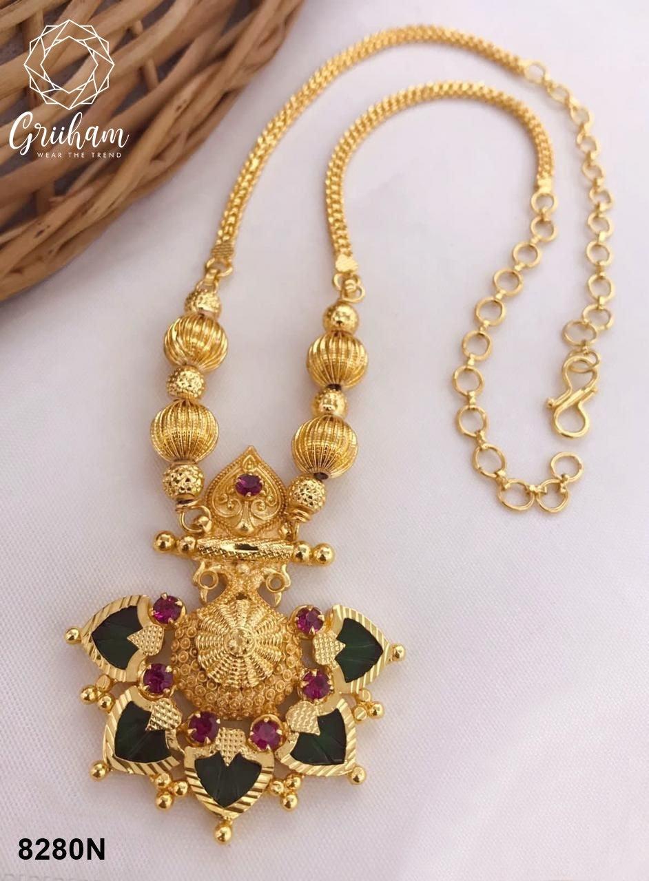 Premium gold plated Kerala jewelry 8280N-Necklace Set-Griiham-Griiham