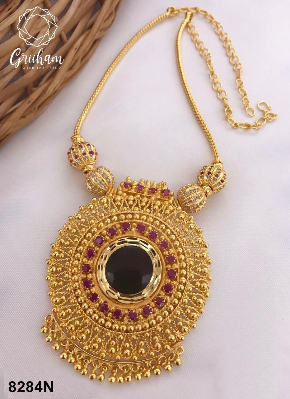 Premium gold plated Kerala jewelry 8284N-Necklace Set-Griiham-Griiham