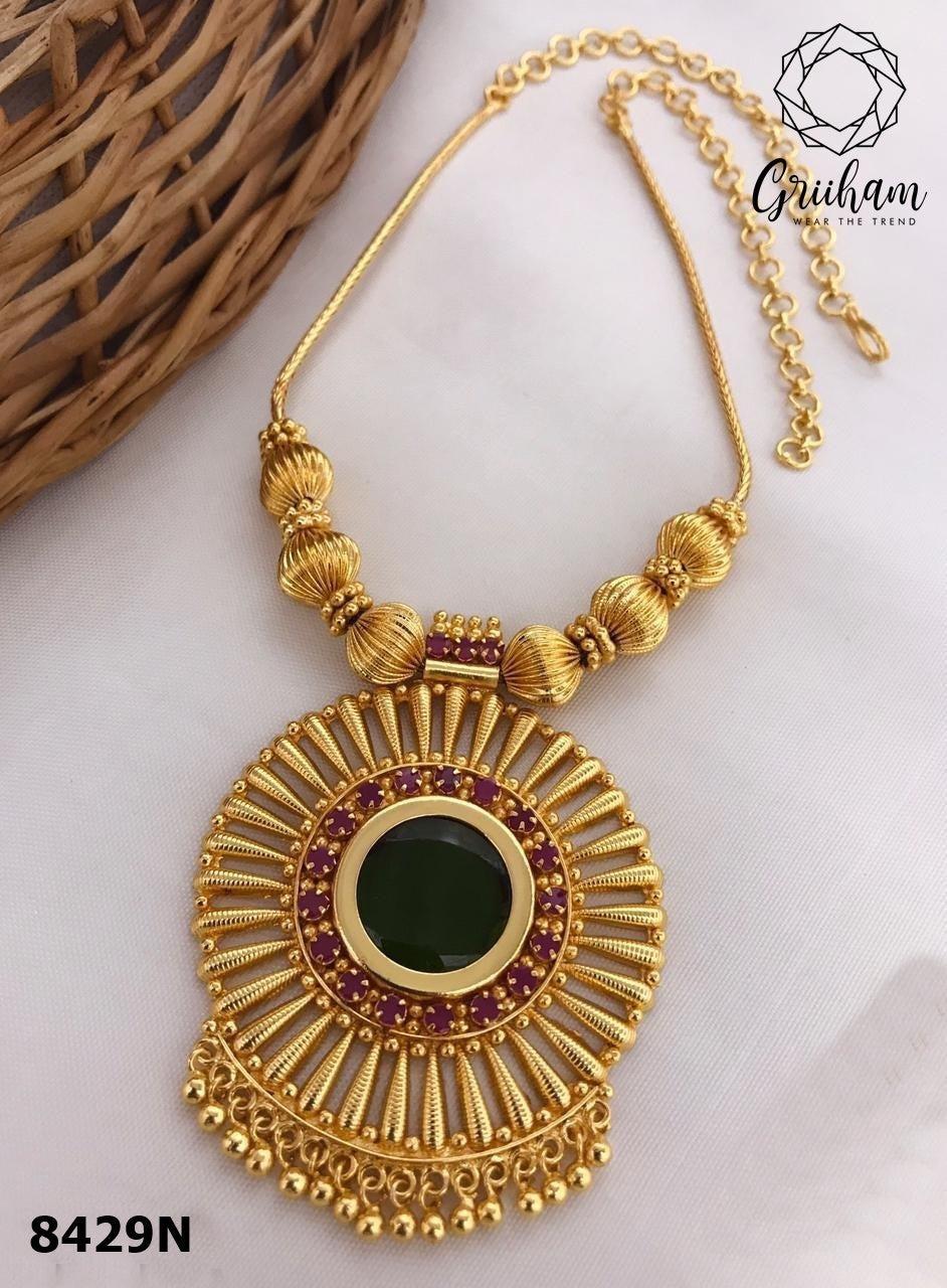 Premium gold plated Kerala jewelry 8429N-Necklace Set-Griiham-Griiham