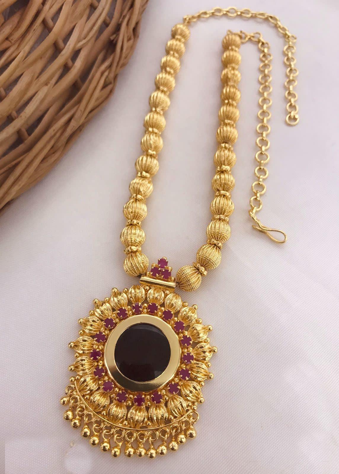 Premium gold plated Kerala jewelry 8591N-Necklace Set-Griiham-Griiham