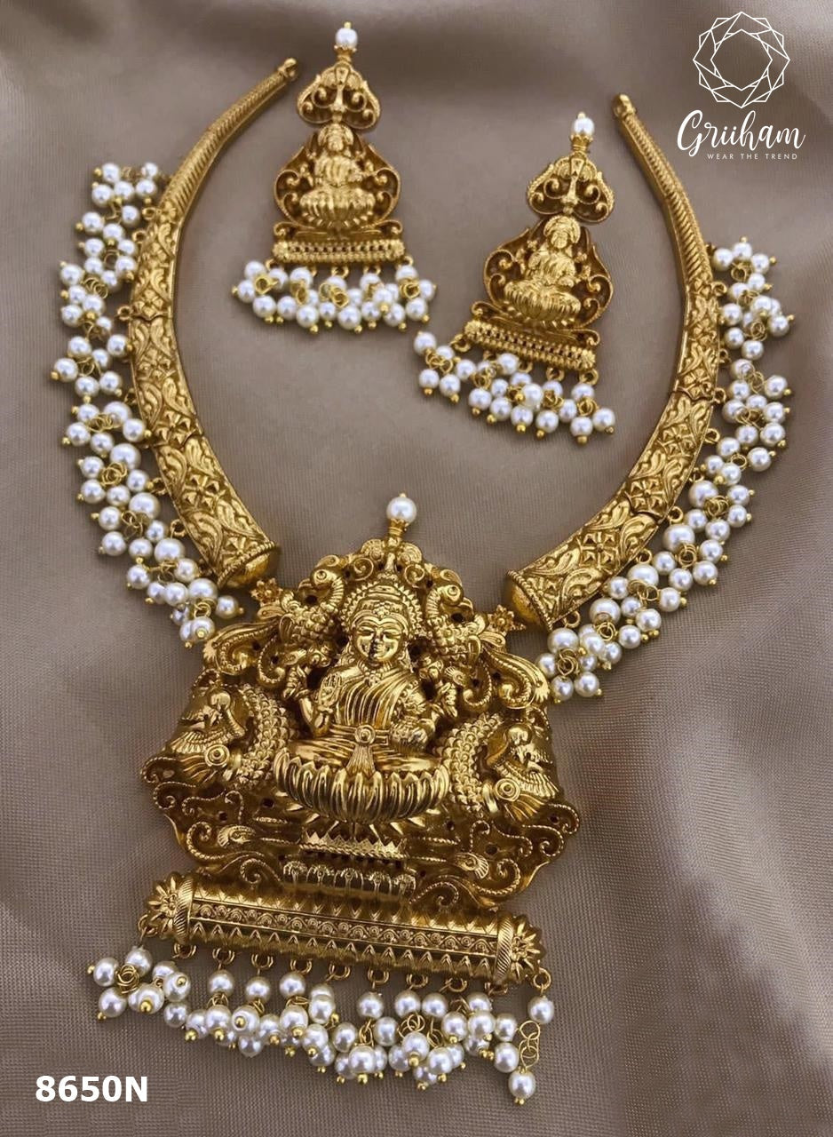 Premium gold plated Laxmi Pipe chain Designer jewelry 8650N-Necklace Set-Griiham-Griiham