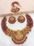 Premium gold polish and Real Kemp studded Temple design short Necklace set 5959N