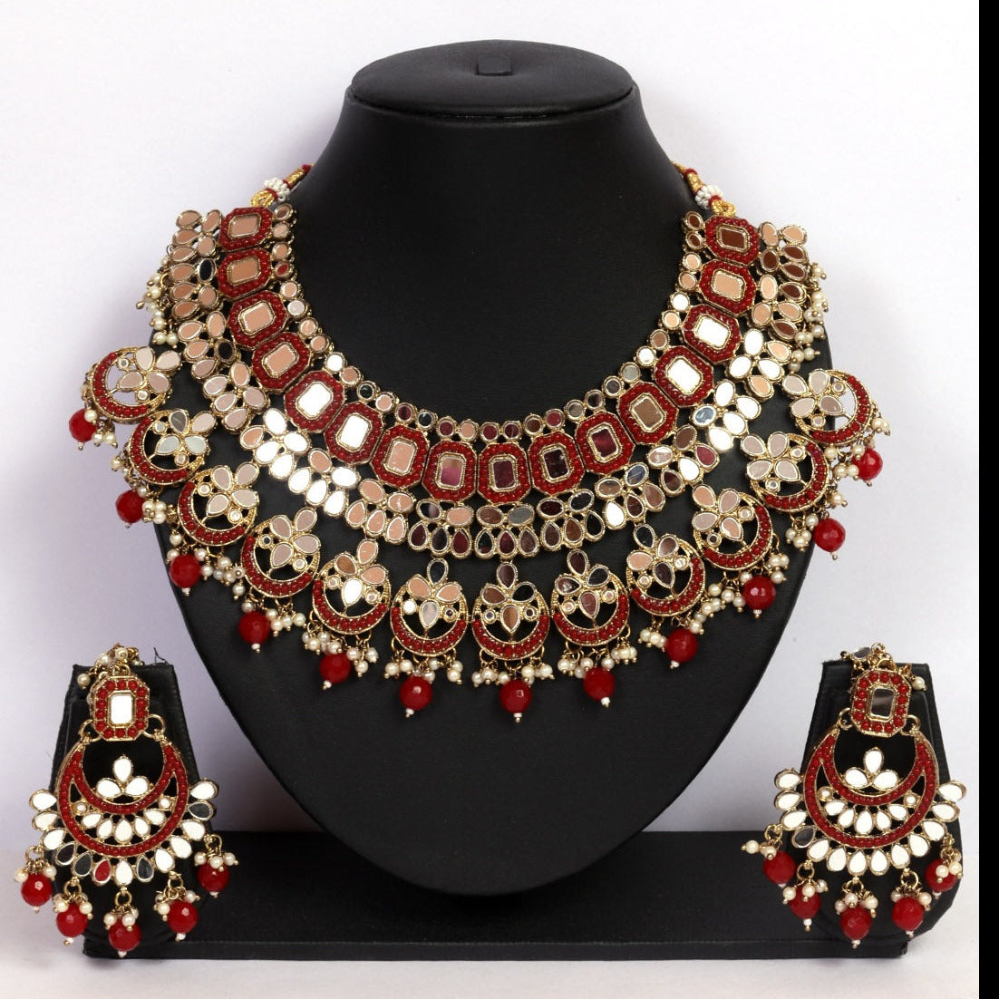 Premium quality Mirror Jewellery Broad Necklace set 9052N