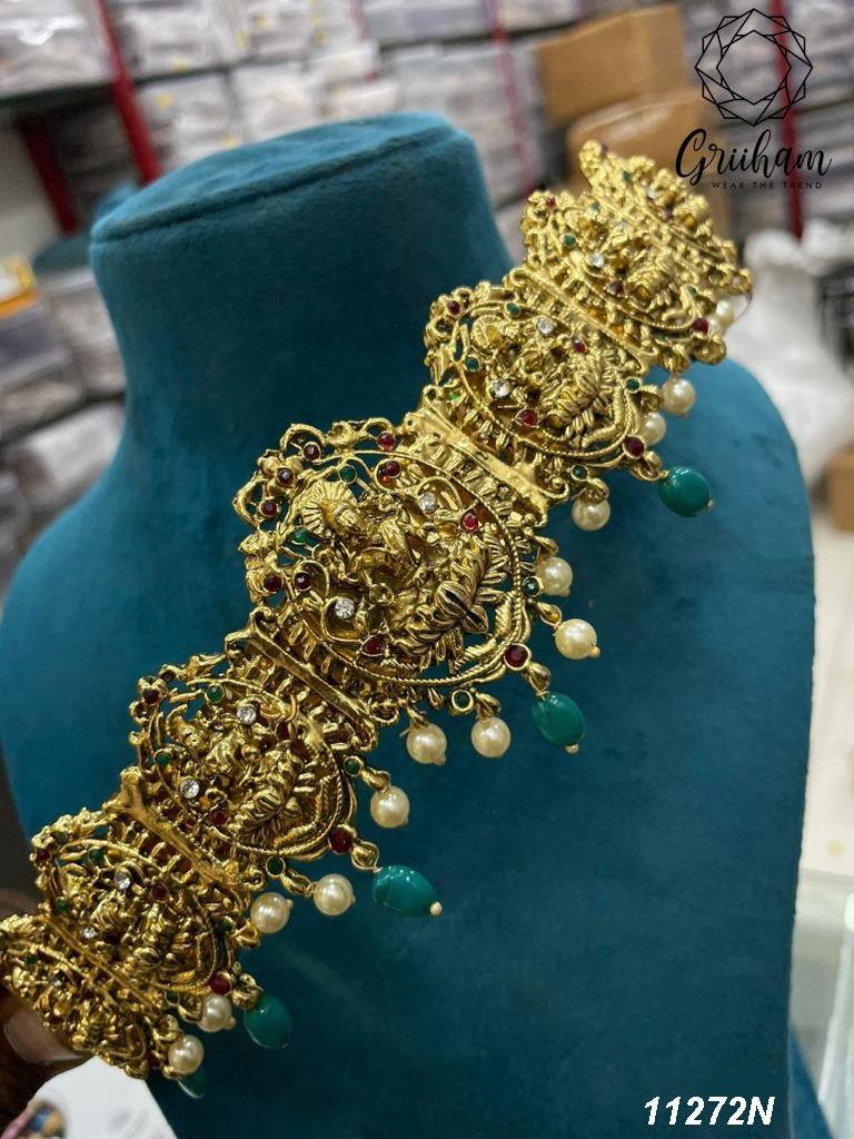 Real unpolished stones Laxmi ruby/emerald in gold antique finish Vadanam/Vodiannam/waistbelt 11272N