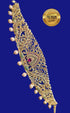 Real unpolished stones ruby/emerald in gold antique finish Vadanam/Vodiannam/waistbelt Flexible waist size 9074N-Waist belt-Griiham-Griiham