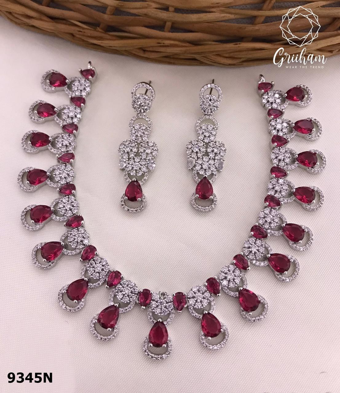 Rose Gold finish Evergreen Trending designs with red stones Short AD necklace set 9345n-Necklace Set-Kanakam-Griiham