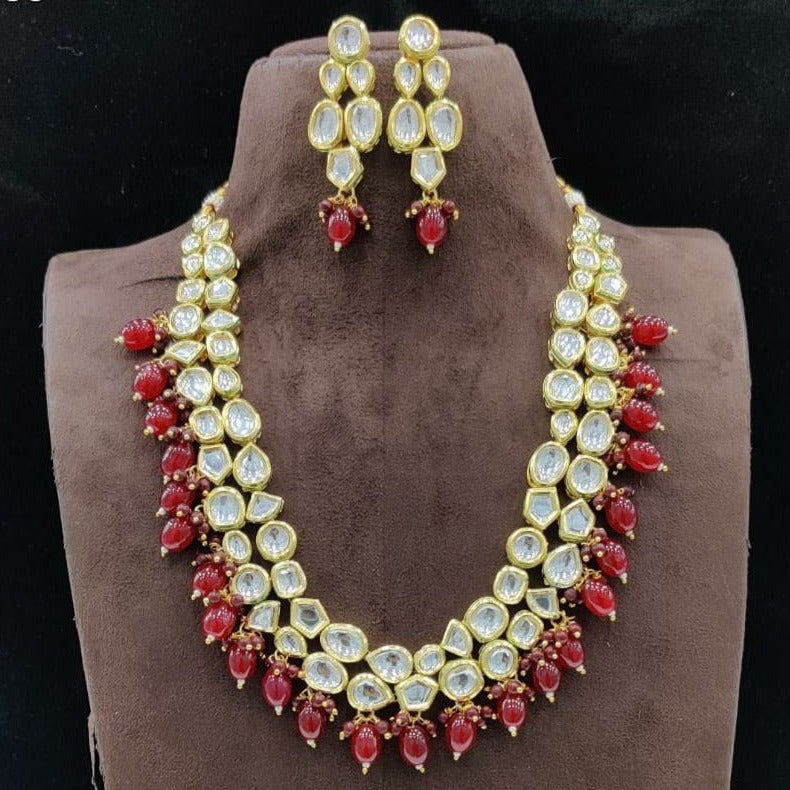 Sayara Collection Maroon beads Party Wear Kundan Necklace Set 9694N