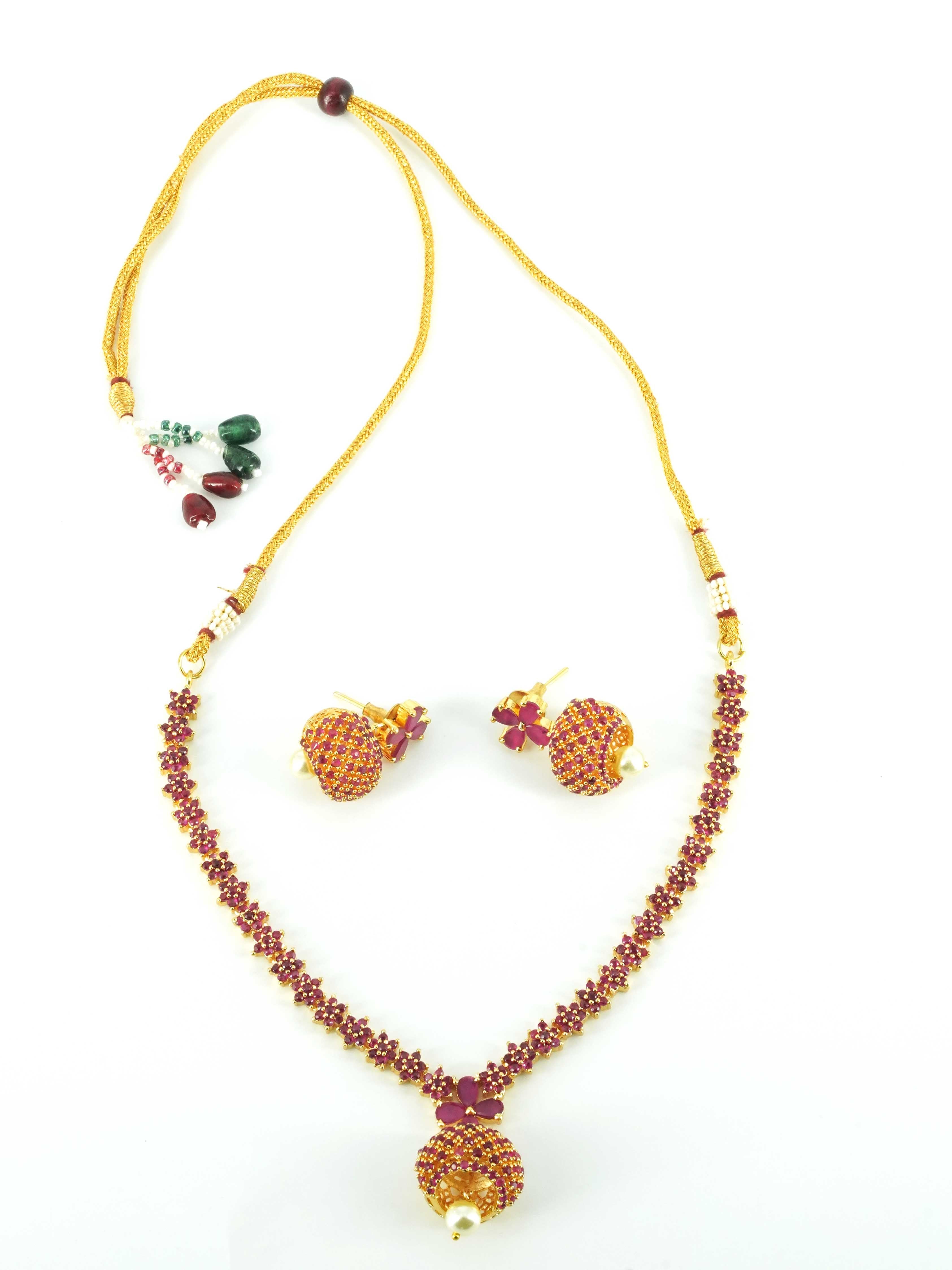 Sayara Collection Red Color stone Party Wear Necklace Set 8777N