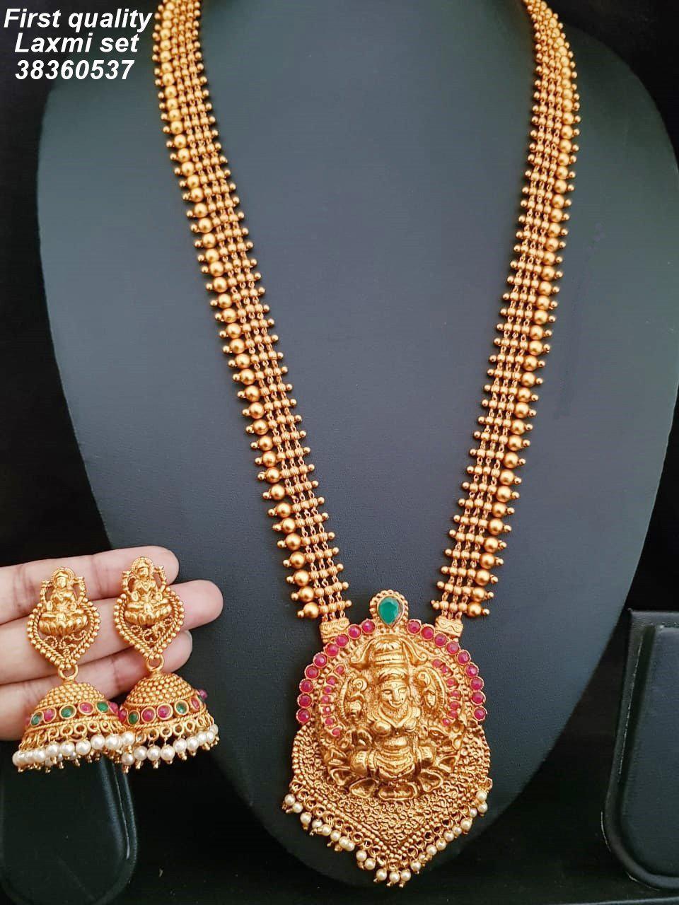 SiddhiLaxmi Exclusive Design Laxmi Necklace Set with pearl drops NSN07-1103-4546N-Necklace Set-Griiham-Griiham