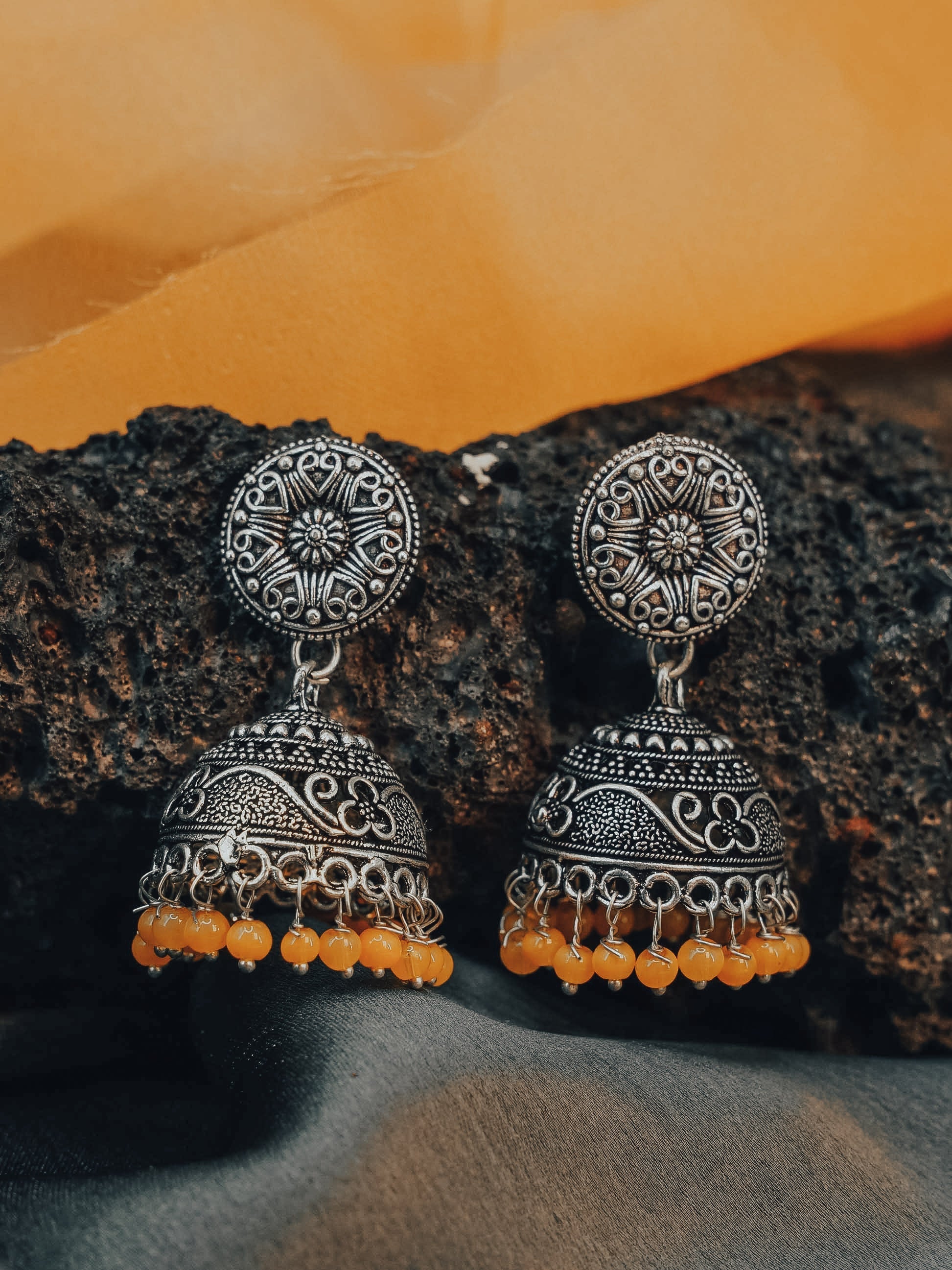 Silver Oxidised Exclusive Design Jhumkis / Earrings with different color options 9746N