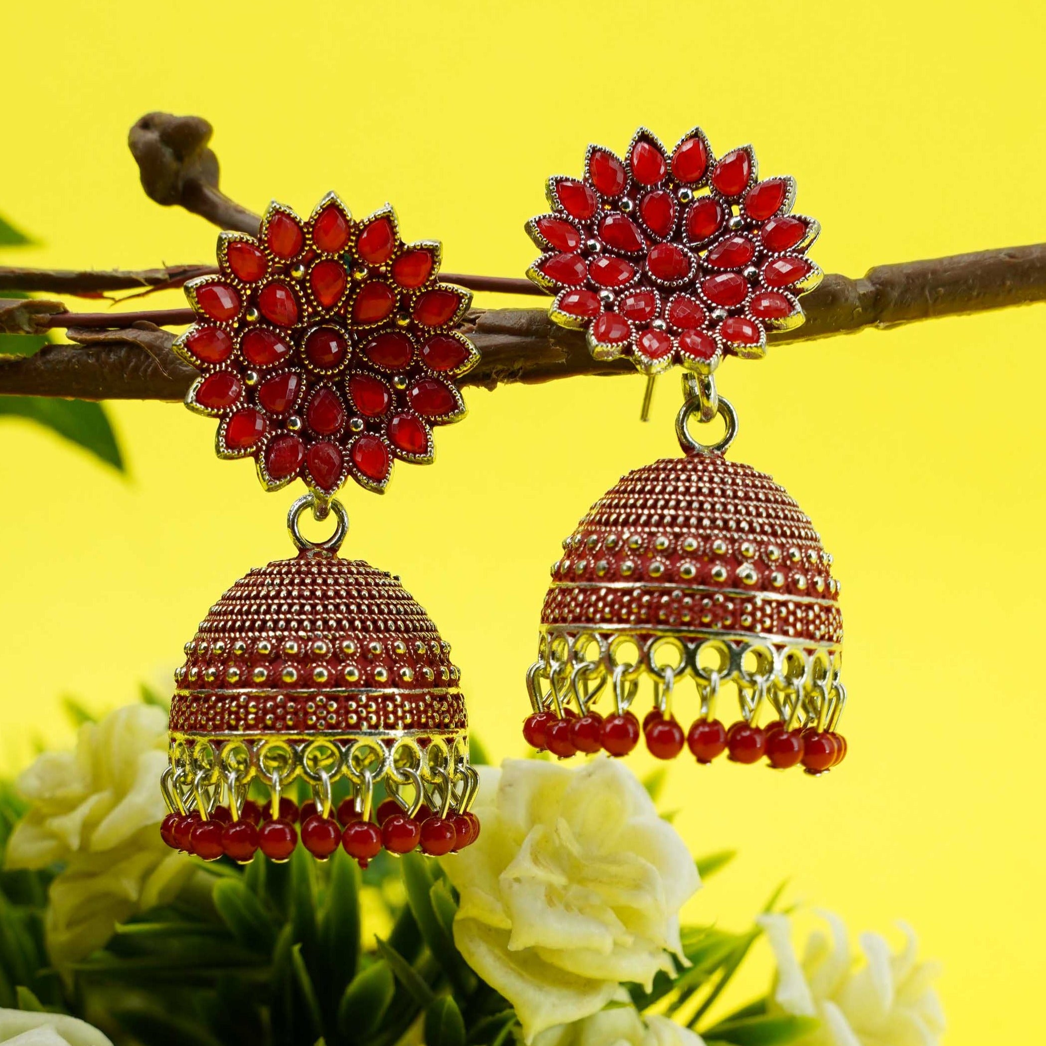 Silver Oxidised Exclusive Design Jhumkis / Earrings with different color options 9830N