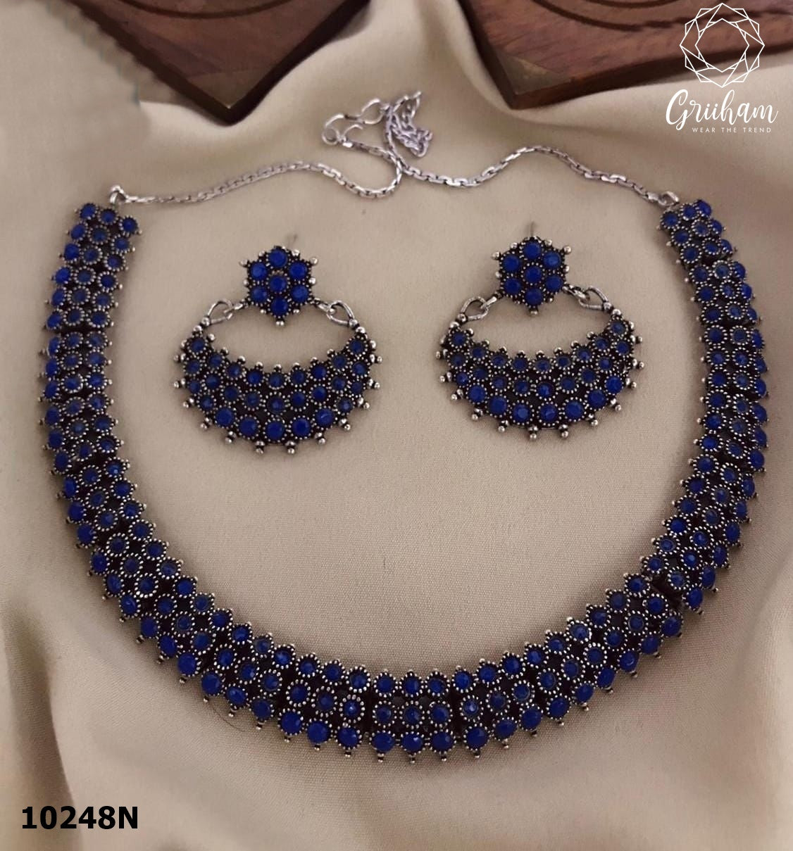 Silver Oxidised Exclusive Designer Necklace Set for special occasion 10247N