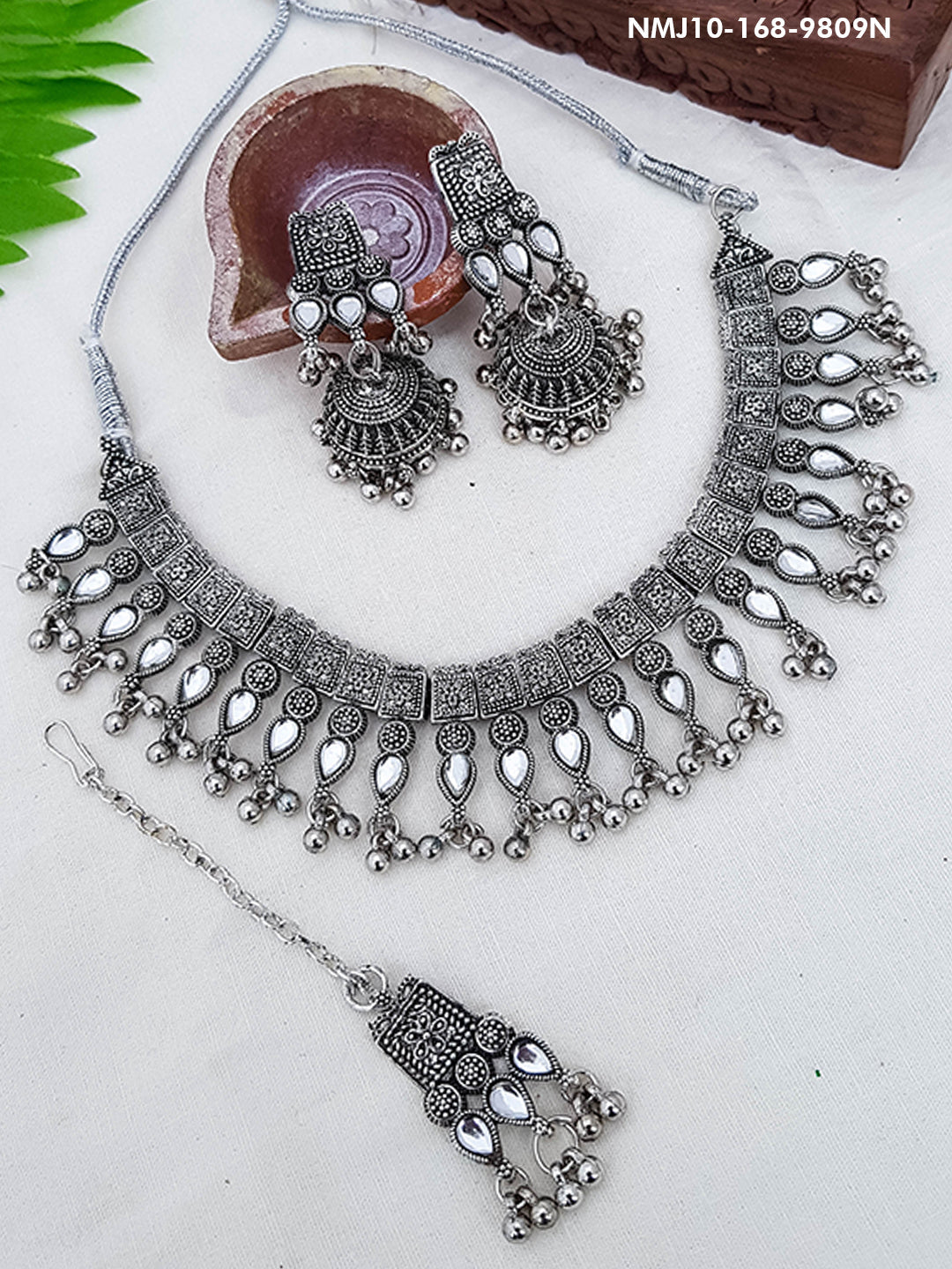 Silver Oxidised Exclusive Designer Necklace Set for special occasion 9809N