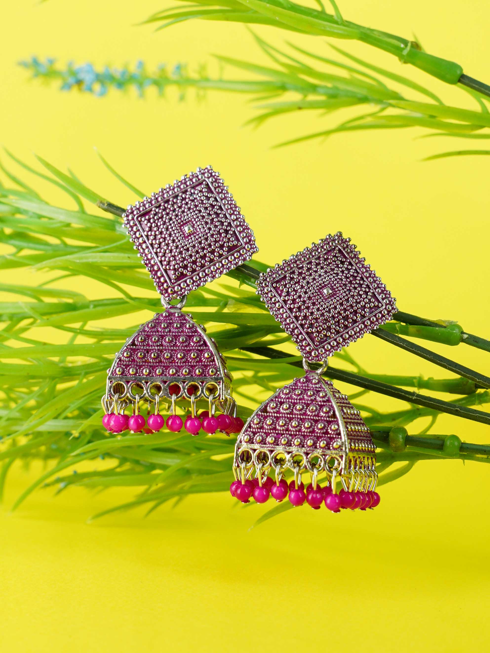 Silver Oxidised Exclusive Geometric shapes Jhumkis / Earrings with different color options 9763N
