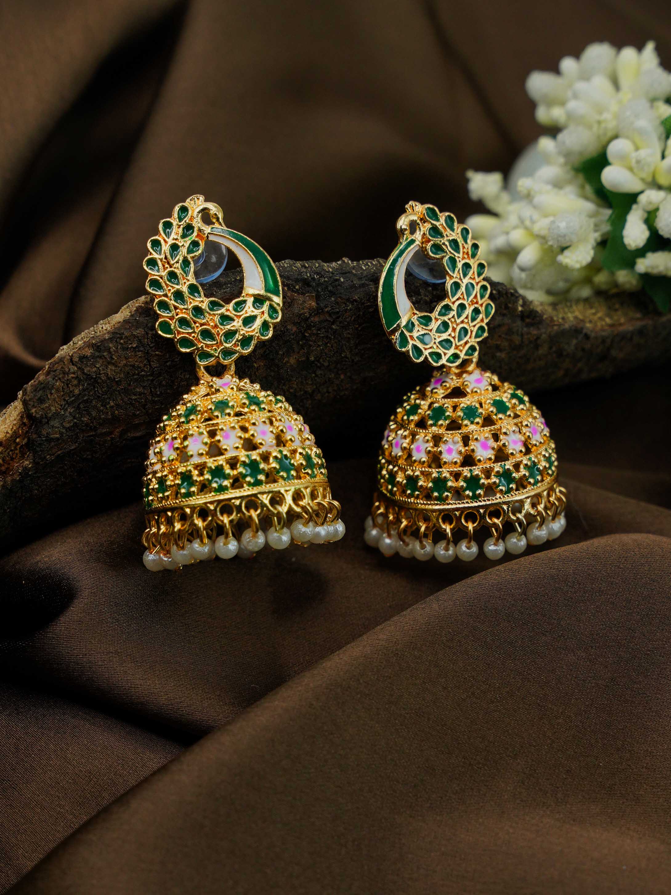Silver Oxidised Exclusive Peacock Design Jhumkis / Earrings with different color options 9798N