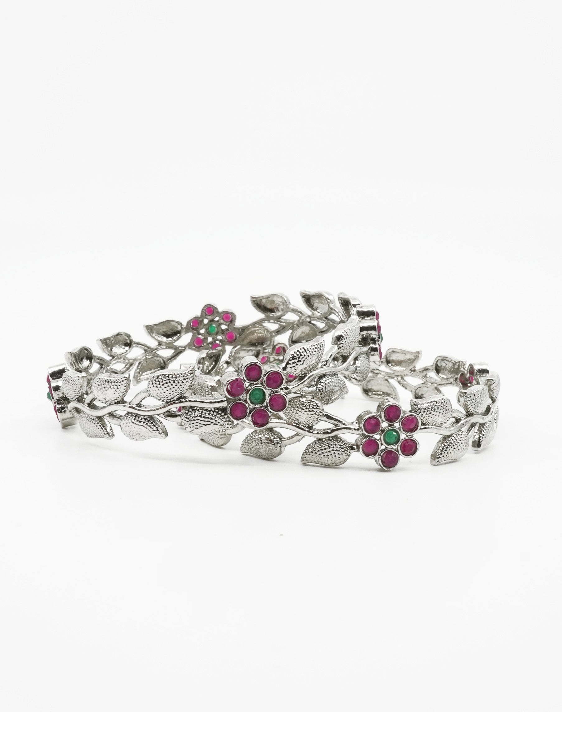 Silver Oxidised Floral Set of 2 bangles 11498A