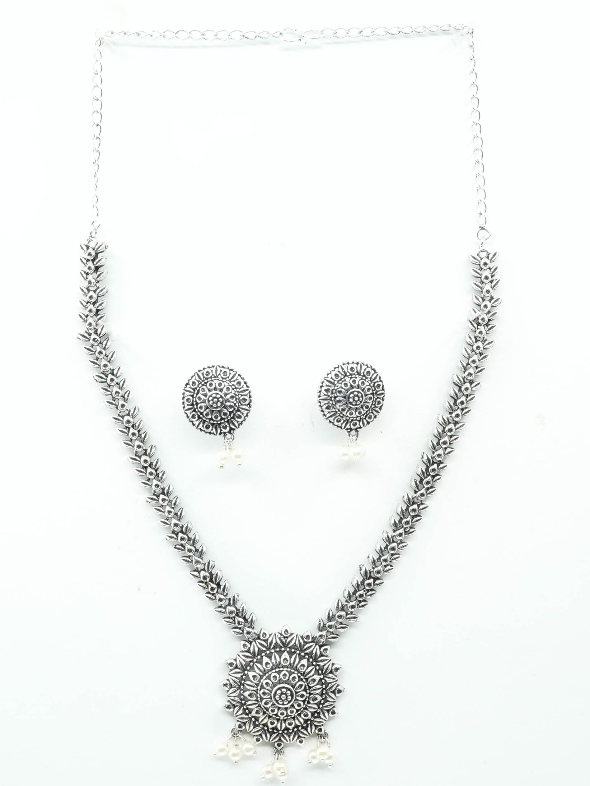 Silver Oxidised Simple Designer Necklace Set for special occasion 10761N