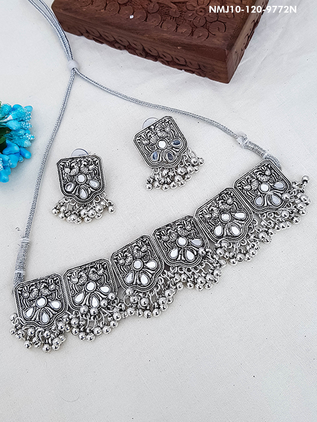 Silver Plated oxidised designer Necklace Set for Special Occasion 9772N