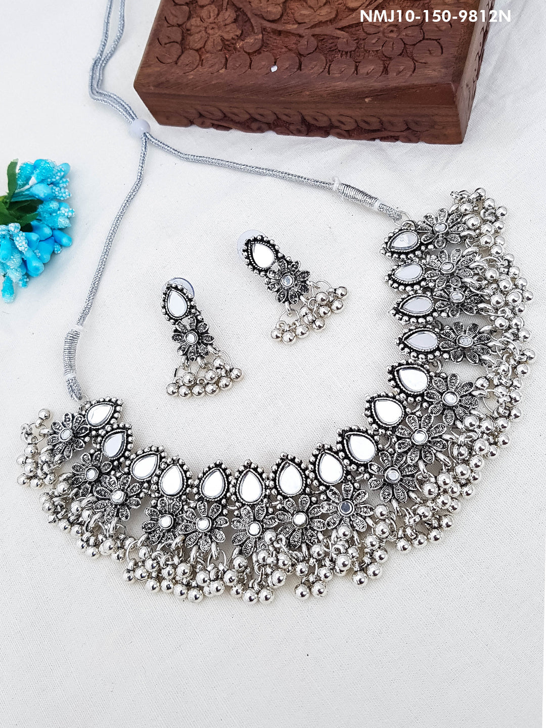 Silver Plated oxidised designer Necklace Set for Special Occasion 9812N