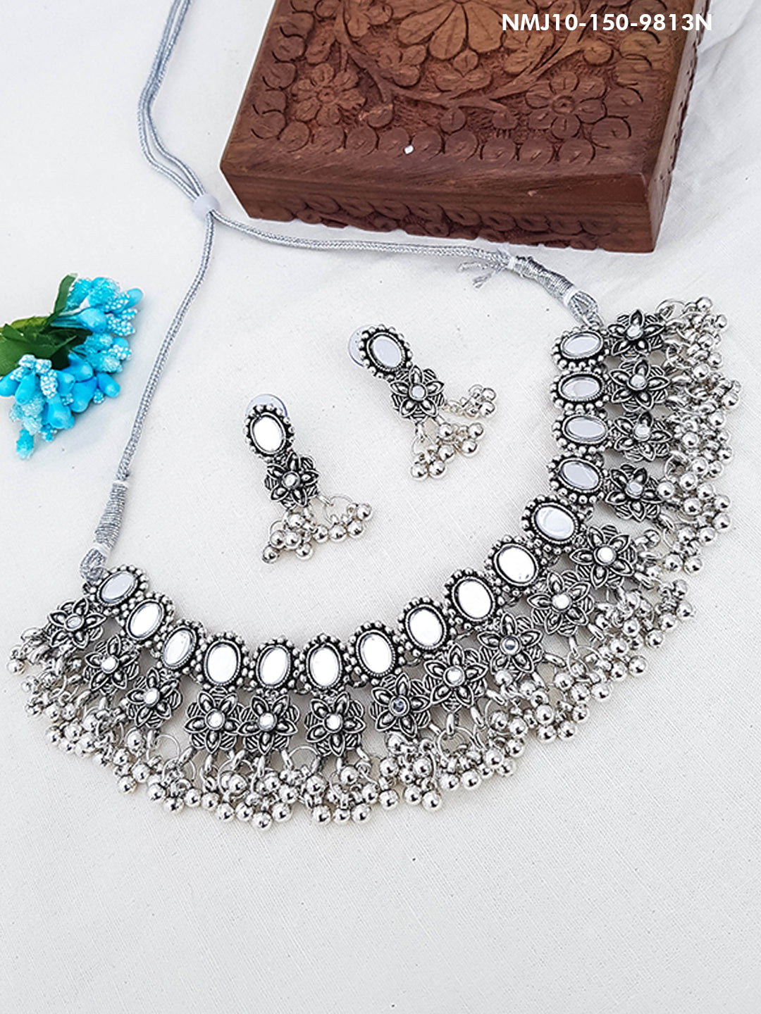 Silver Plated oxidised designer Necklace Set for Special Occasion 9813N