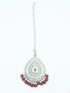 Silver finish Earring/jhumka/Dangler studded with Mirror Stones with Mang Tikka and Maroon Color Drops 11820N