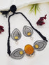 Silver oxidised Multicolor stone necklace set 5785N
