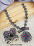 Silver oxidised Multicolor stone necklace set NNJ10-311-5198N