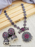 Silver oxidised Pinkblue color stone necklace set NNJ10-311-5196N