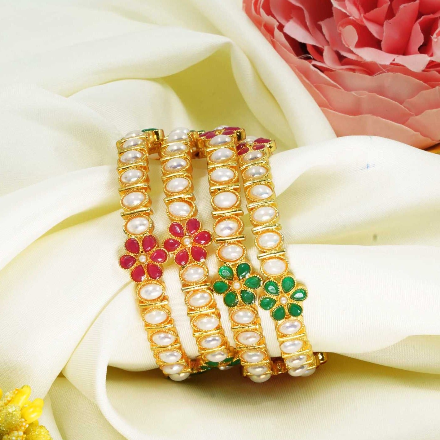 gold plating Pearl mutlicolor set of 4 bangles 8756A